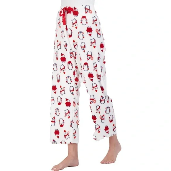 NWOT NYC Underground Women's Penguin Printed Plush Straight Leg Lounge Pants - Picture 2 of 7